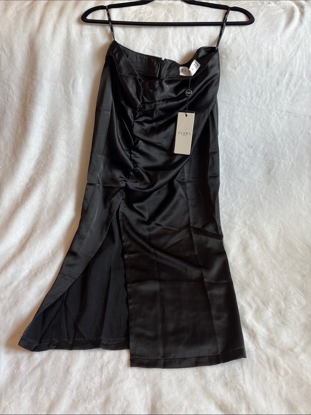 Black Satin Slip Skirt with Side Slit